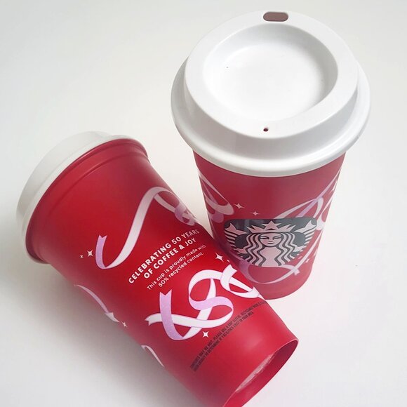 Starbucks Other - Collectible Holiday Starbucks 50th Anniv Red Reusable Hot Cup w/Lid 16oz Set